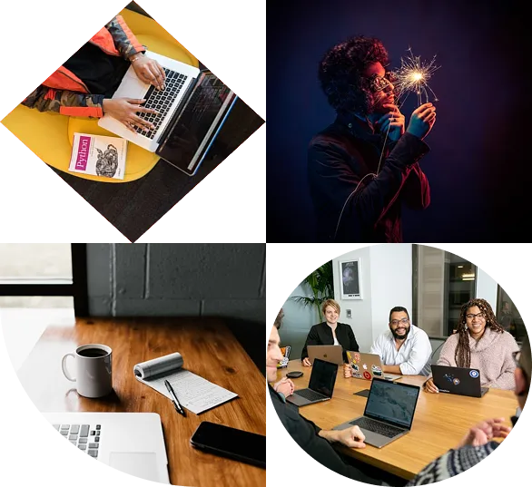 Collage of team and office life at HTIS